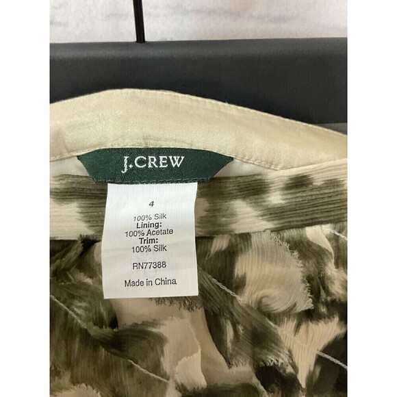 J Crew Women Silk Army Green Camouflage Animal Print Mini Skirt Sz 4 T2 - Picture 8 of 10